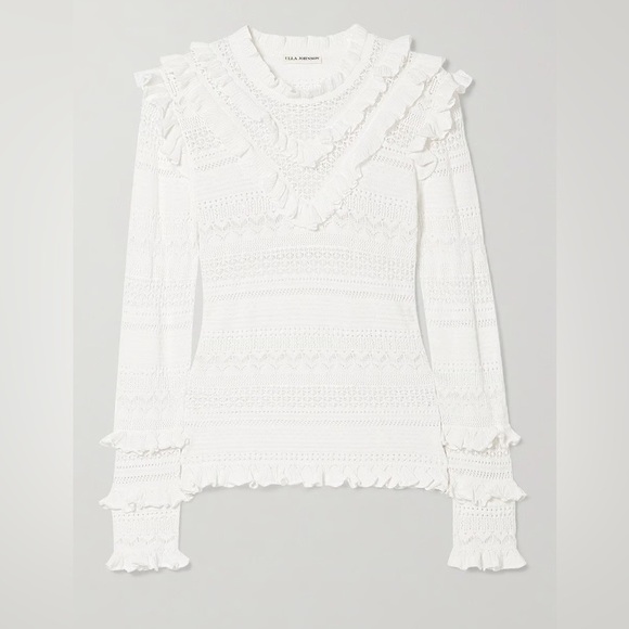 ULLA JOHNSON White Austen Crochet-Knit Cotton-Blend Sweater Size Small VGUC - Picture 4 of 10